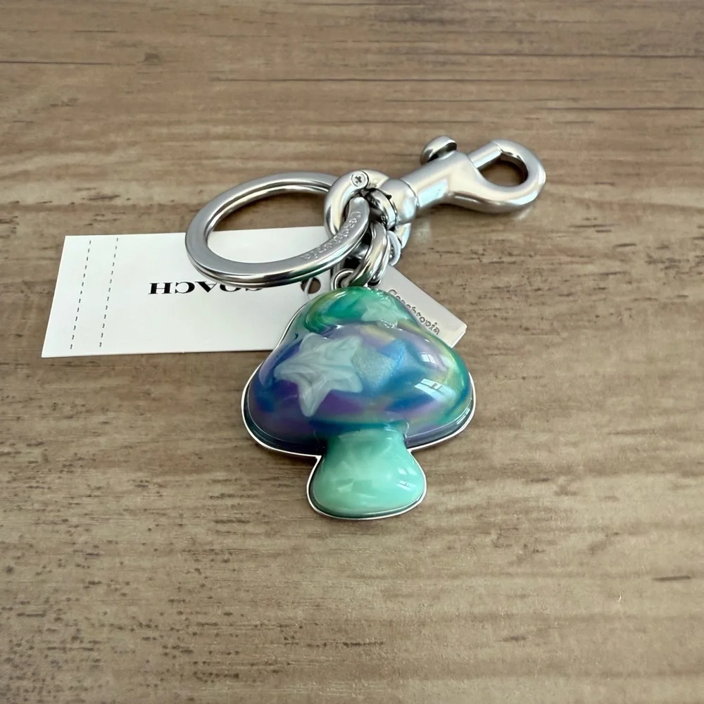 NWT Coach Mushroom Bag Charm without a dust bag Silver/ Blue Green CN995